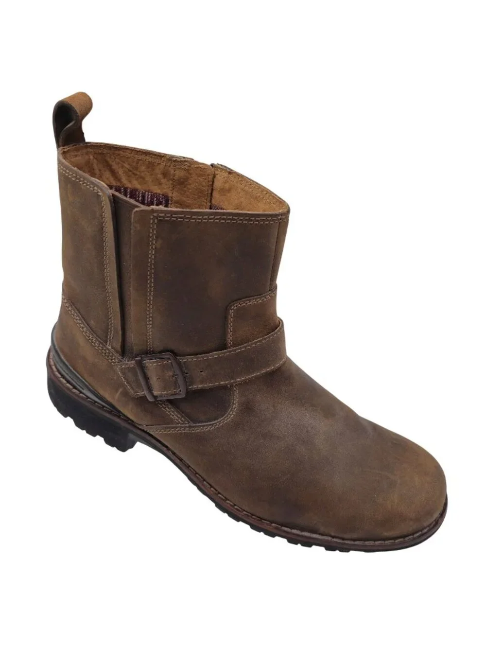 Clarks Moto Zip Ankle Boots Mens 12M Brown RoundToe Buckle Leather Chilton 82173